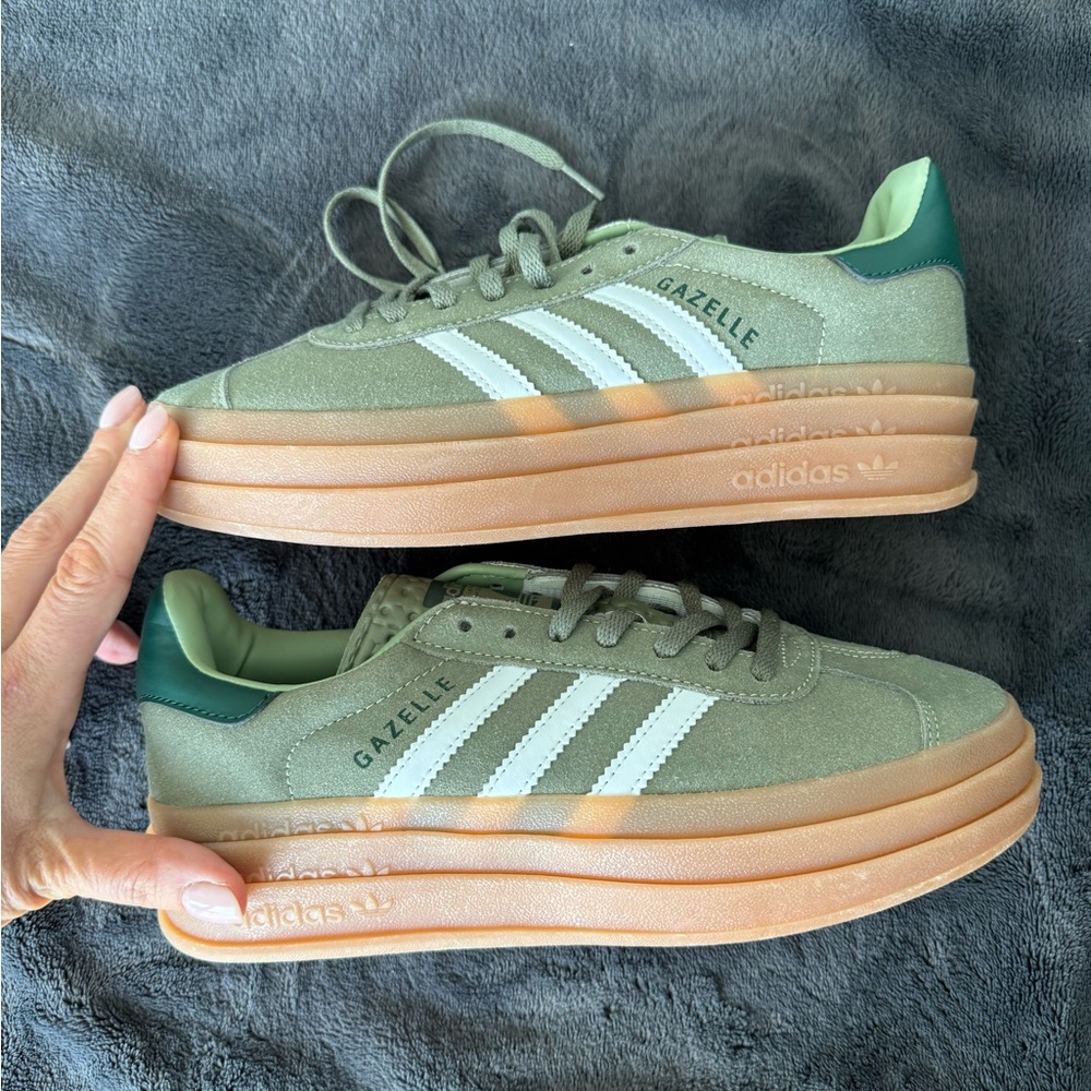 Adidas Green and White Platform Sneakers
